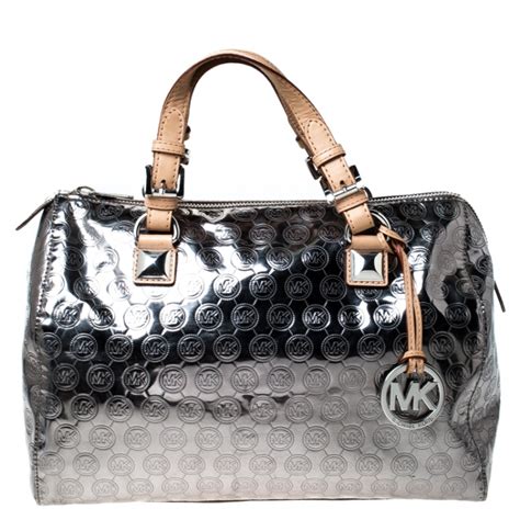 michael kors silver satchel handbag